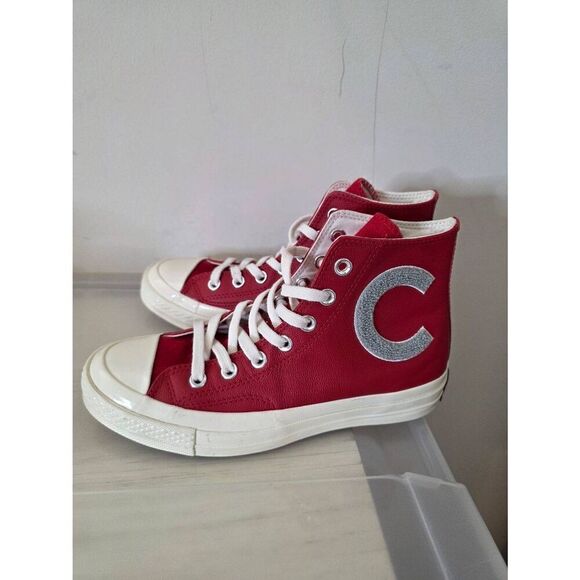 CONVERSE CHUCK TAYLOR ALL STAR "BIG C LOGO" HIGH TOP RED LEATHER SHOES SIZE W7/M - Picture 1 of 11
